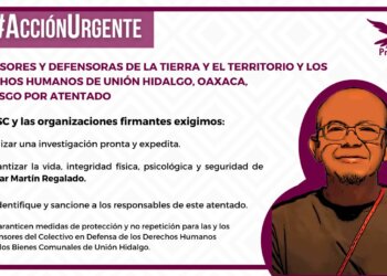 ACCIÓN URGENTE: DEFENSORES Y DEFENSORAS DE LA TIERRA Y EL TERRITORIO Y LOS DERECHOS HUMANOS DE UNIÓN HIDALGO, OAXACA, EN RIESGO POR ATENTADO